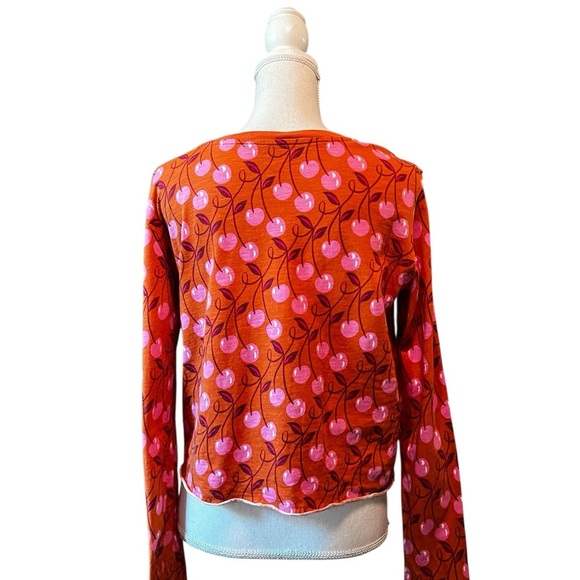 Maeve By Anthropologie Orange and Pink Cherry Print Long Sleeve Top Size Small - Picture 4 of 9